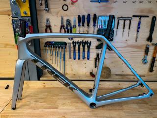 A bike frame in a workshop