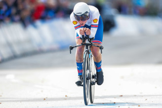 Cat Ferguson in the women's junior time trial in the 2024 UCI Cycling World Championships