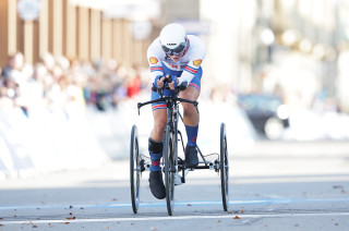 Felix Barrow in the men's T2 time trial at the 2024 Para-cycling road world championships