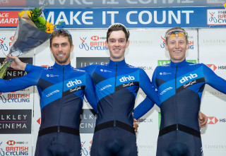 HSBC UK National Menâ€™s Circuit Cycling Series - Lister Horsefall Ilkley Grand Prix - Ilkley, England - Podium photo - Canyon dhb Sungod's Jacob Scott (2nd), Reece Wood (1st) & Thomas Mein (3rd).