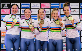 Women's team pursuit world champion squad on the podium