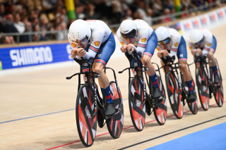 Men's team pursuit qualifying at the 2024 UCI Tissot Track World Championships