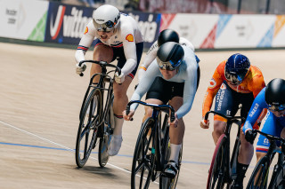 Lauren Bell in the women's keirin  at the 2025 UEC Track Elite European Championships