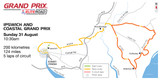 British Cycling Elite Road Series - Ipswich and Coastal Grand Prix - main course map - please click to enlarge